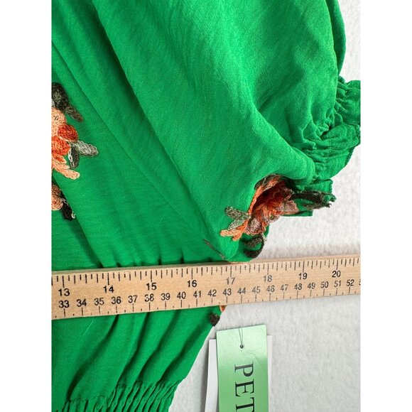 Kindred Petite Green Floral‎ Tiered Maxi floral embroidered beach boho sz PM - Picture 6 of 10